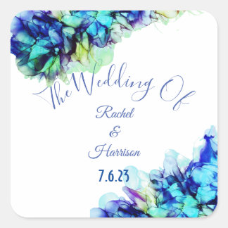 Modern Abstract Blauw Blauwgroen en Turquoise Wedd Vierkante Sticker