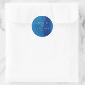 Modern Abstract Blauw Elegant Custom Bruiloft Ronde Sticker (Tas)