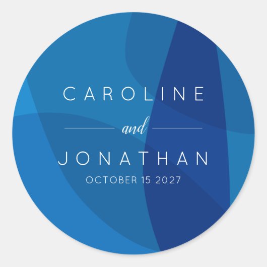 Modern Abstract Blauw Elegant Custom Bruiloft Ronde Sticker (Voorkant)