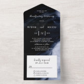 Modern Abstract blauw en zwart Geen enveloppe vere All In One Uitnodiging (Binnen)