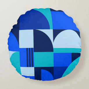 Modern Abstract Blauw Geometrisch Vormpatroon Rond Kussen