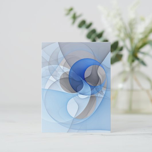 Modern Abstract Blauw Grijs Fractal Art Graphic Briefkaart (Staand voorkant)