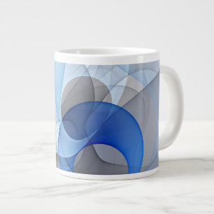 Modern Abstract Blauw Grijs Fractal Art Graphic Extra Grote Beker