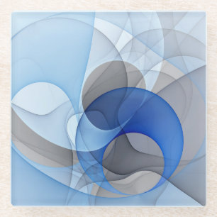 Modern Abstract Blauw Grijs Fractal Art Graphic Glazen Onderzetter