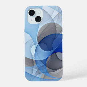 Modern Abstract Blauw Grijs Fractal Art Graphic iPhone 15 Hoesje