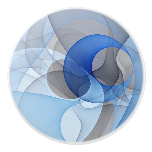 Modern Abstract Blauw Grijs Fractal Art Graphic Keramische Knop (Voorkant)