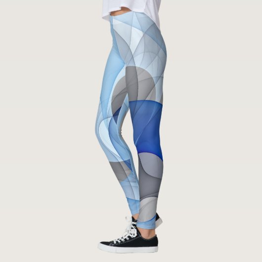 Modern Abstract Blauw Grijs Fractal Art Graphic Leggings (Links)