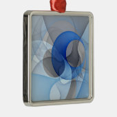 Modern Abstract Blauw Grijs Fractal Art Graphic Metalen Ornament (Rechts)