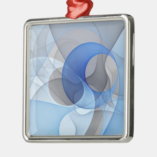 Modern Abstract Blauw Grijs Fractal Art Graphic Metalen Ornament (Links)