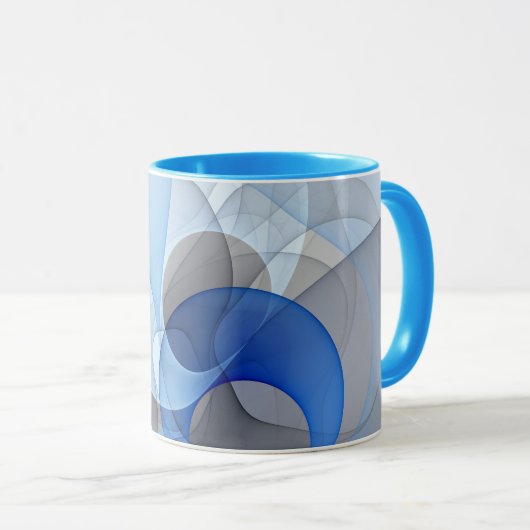 Modern Abstract Blauw Grijs Fractal Art Graphic Mok (Voorkant rechts)