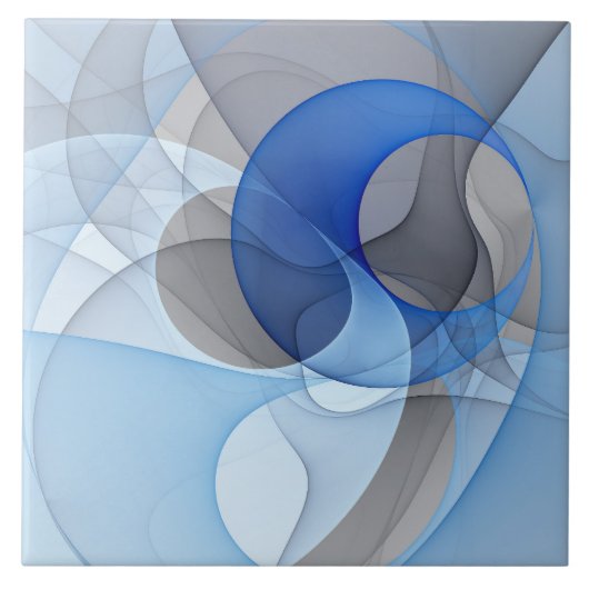 Modern Abstract Blauw Grijs Fractal Art Graphic Tegeltje (Voorkant)