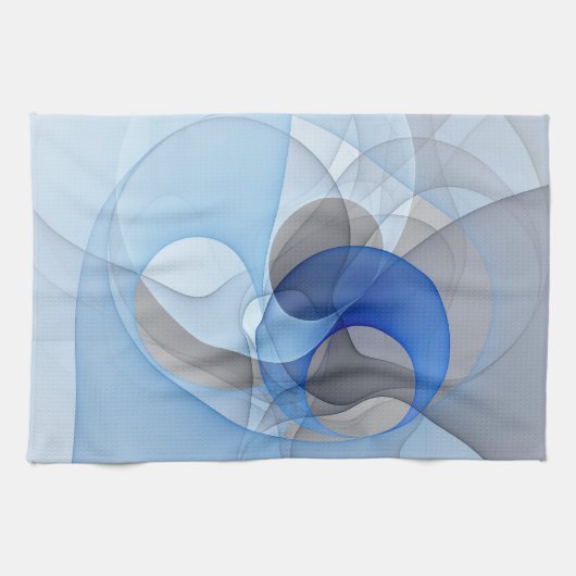 Modern Abstract Blauw Grijs Fractal Art Graphic Theedoek (Horizontaal)