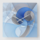Modern Abstract Blauw Grijs Fractal Art Graphic Vierkante Klok (Voorkant)