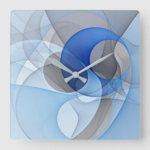 Modern Abstract Blauw Grijs Fractal Art Graphic Vierkante Klok