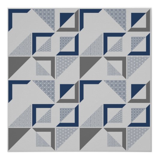 Modern Abstract blauw grijs geometrisch patroon Perfect Poster (Voorkant)