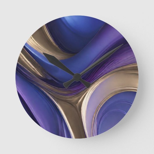 Modern Abstract-Blauw Paarse en Gouden Ronde Klok (Voorkant)