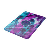 Modern Abstract blauw roze penseelstreken monogram Badmat (Gekanteld)