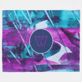 Modern Abstract blauw roze penseelstreken monogram Fleece Deken (Voorkant (Horizontaal))