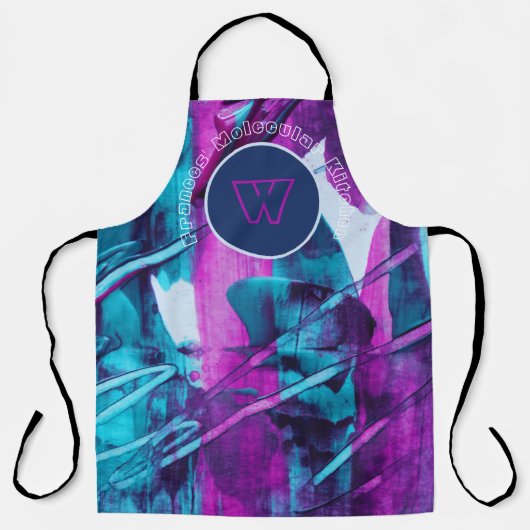 Modern Abstract blauw roze penseelstreken monogram Schort (Voorkant)