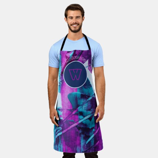 Modern Abstract blauw roze penseelstreken monogram Schort (Gedragen)