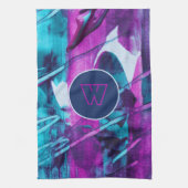 Modern Abstract blauw roze penseelstreken monogram Theedoek (Verticaal)