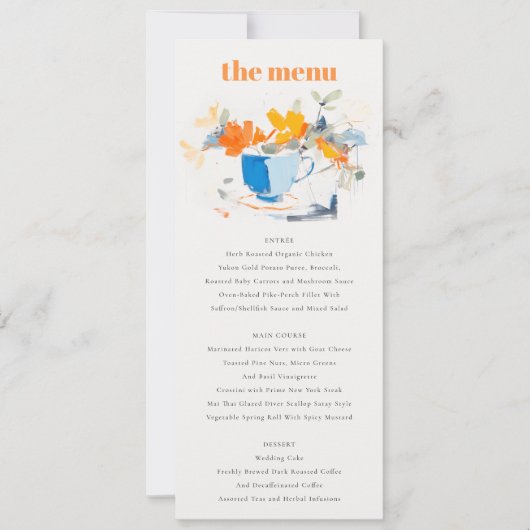 Modern Abstract Blauw sinaasappel Bloemen Tea Cup Kaart (Voorkant)