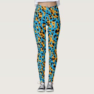 Modern Abstract Blauw Sinaasappel Luipaard Patroon Leggings