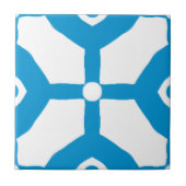 Modern Abstract Blauw Wit Blokken Stippen Patroon Tegeltje (Voorkant)