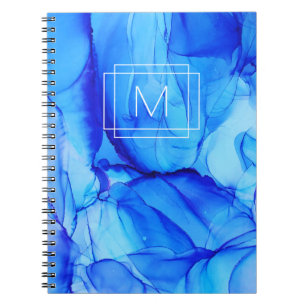 Modern Abstract blauw wit Paars monogram Notitieboek