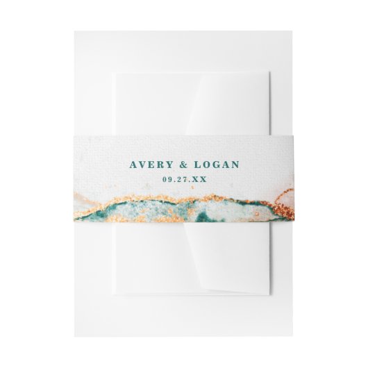 Modern Abstract Blauwgroen koper en goudfeest Uitnodigingen Wikkel (Voorkant Voorbeeld)