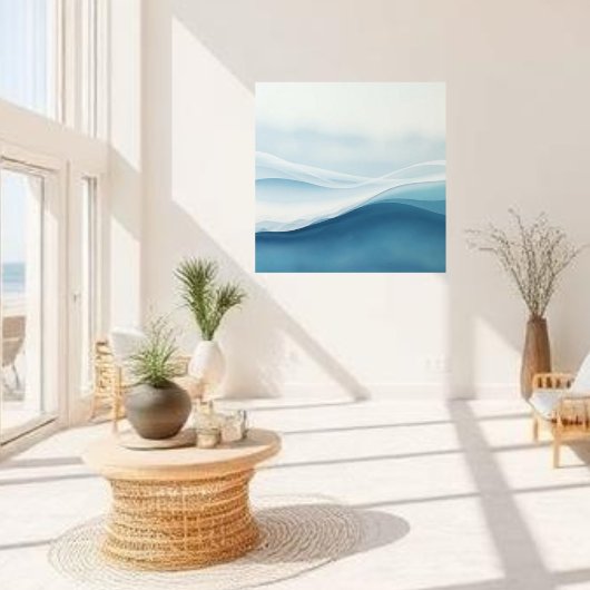Modern Abstract Blue Calm Serene Waves Canvas Afdruk