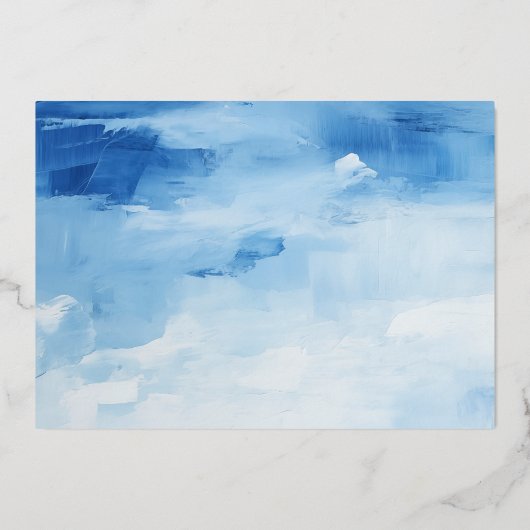 Modern Abstract Blue Ocean Beach Bewaar de datum Folie Uitnodiging (Achterkant)