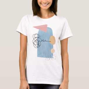Modern Abstract Blush Roze Blauwe Vormen Monogram T-shirt