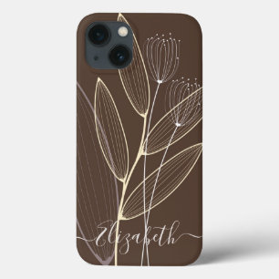 Modern Abstract Boho Floral Plant Art Decor Brown iPhone 13 Hoesje