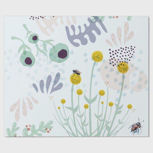 Modern Abstract Botanical Yellow Billy Button Cadeaupapier (Vlak)