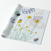 Modern Abstract Botanical Yellow Billy Button Cadeaupapier (Uitgerold)