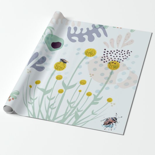 Modern Abstract Botanical Yellow Billy Button Cadeaupapier (Uitgerold)