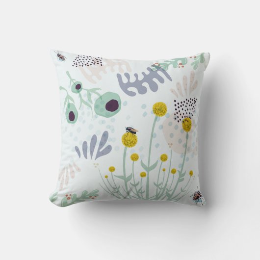 Modern Abstract Botanical Yellow Billy Button Kussen (Voorkant)