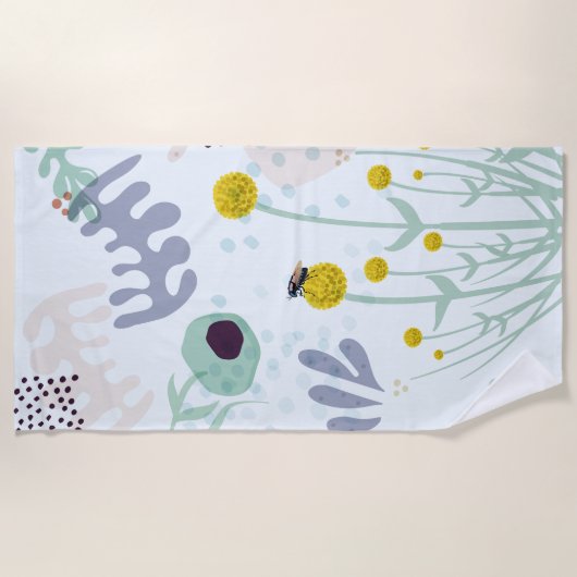 Modern Abstract Botanical Yellow Billy Button Strandlaken (Voorkant)