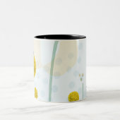 Modern Abstract Botanical Yellow Billy Button Tweekleurige Koffiemok (Center)