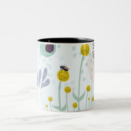 Modern Abstract Botanical Yellow Billy Button Tweekleurige Koffiemok