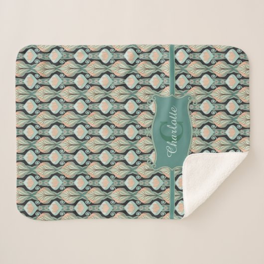 Modern Abstract botanisch monogrampatroon Sherpa Deken (Voorkant (horizontaal))