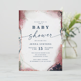 Modern Abstract Bourgogne & Navy Baby shower Kaart