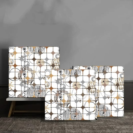 Modern Abstract Circles and Stars in Gold and Bron Tegeltje