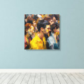 Modern Abstract Crowd Faces Expressionism Vibrant  Canvas Afdruk (Insitu (Houten vloer))