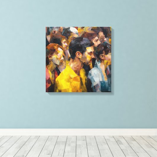Modern Abstract Crowd Faces Expressionism Vibrant  Canvas Afdruk (Insitu (Houten vloer))