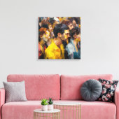 Modern Abstract Crowd Faces Expressionism Vibrant  Canvas Afdruk (Insitu (Woonkamer))
