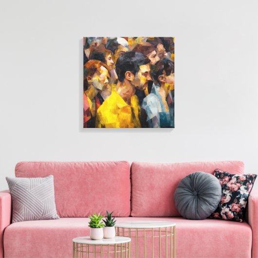 Modern Abstract Crowd Faces Expressionism Vibrant  Canvas Afdruk (Insitu (Woonkamer))