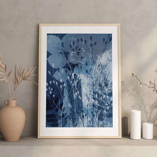 Modern Abstract Cyanotype Blauw Botanisch Poster