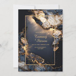 Modern Abstract Dark Navy Gilded Geode Wedding Kaart